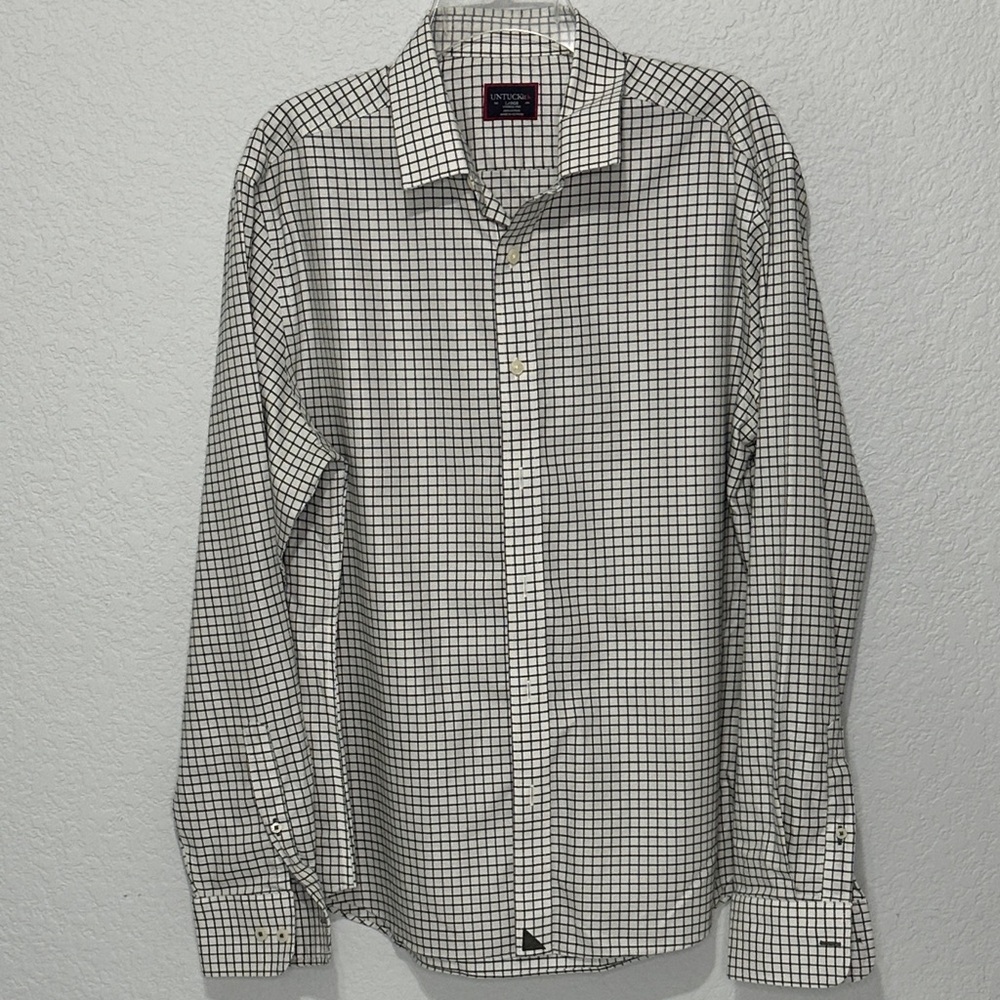 UNTUCKit Men's Black and White Check Long Sleeve Button Down Dress Shirt Large